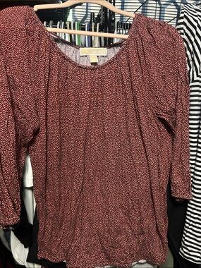 Michael Kors Burgundy Dot-Print Long Sleeve Scoop Neck Top